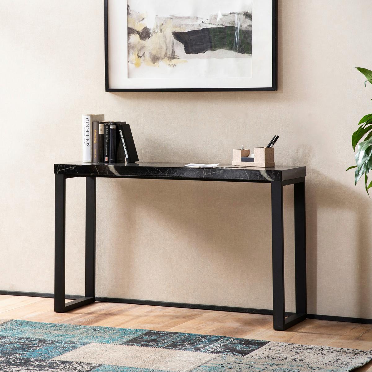 Konsolentisch Schwarz L: 120 cm - Schwarz, Design, Holzwerkstoff/Metall (120/40/76cm) - MID.YOU