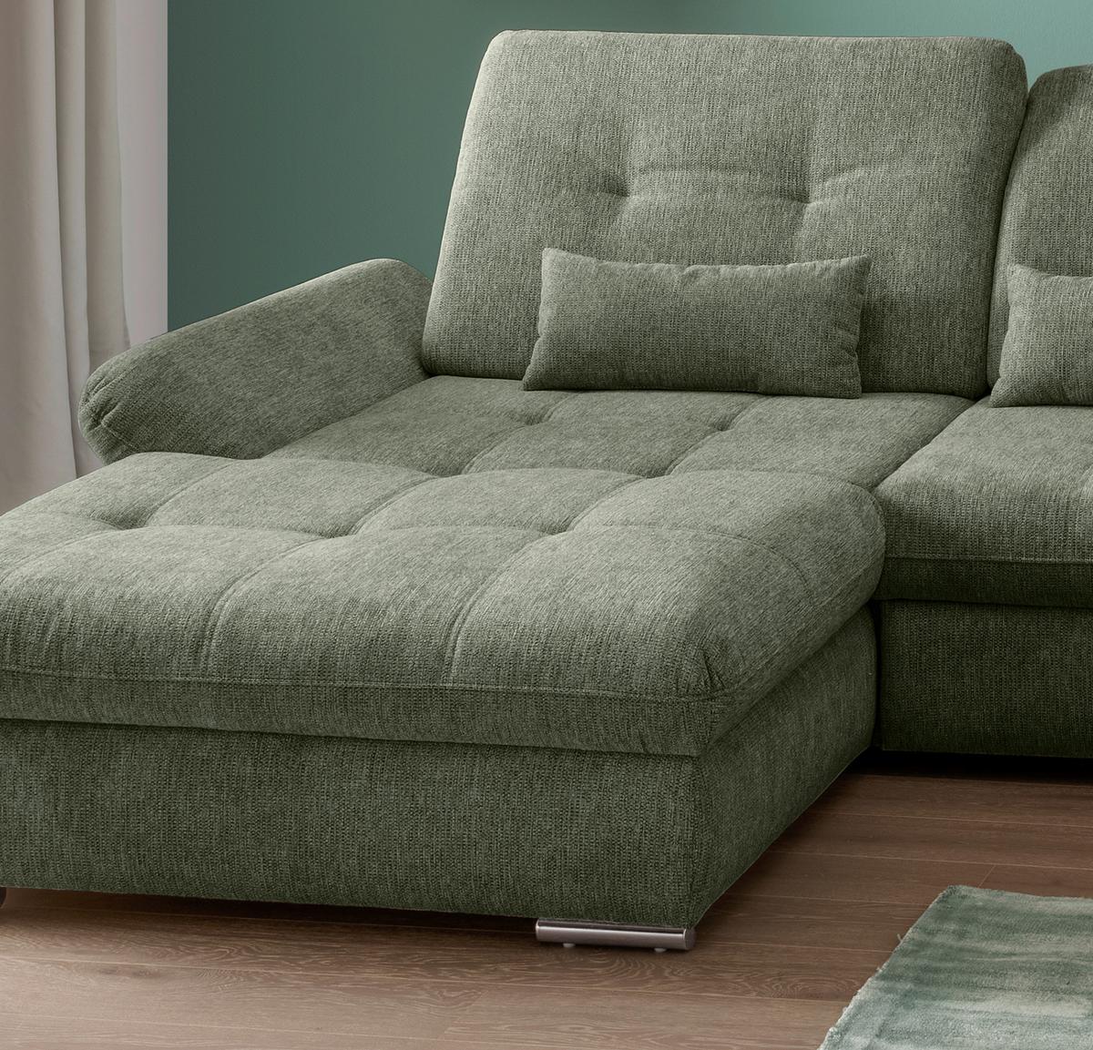 Wohnlandschaft Dalida Dunkelgrün U: 195x376x254 Cm - Chromfarben/Dunkelgrün, Design, Textil (195/376/254cm) - Livetastic