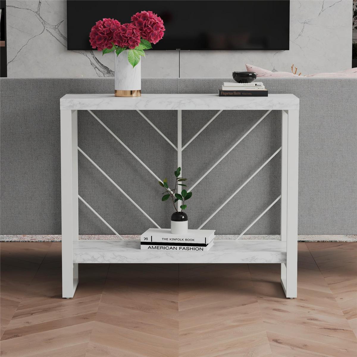 Konsolentisch Brielle Weiß B: 90 cm - Weiß, Design, Holzwerkstoff/Metall (90/30/77cm) - MID.YOU