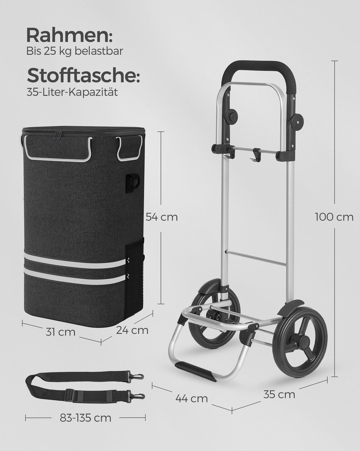 Einkaufstrolley Schwarz/Alufarben B: 44 cm - Schwarz/Alufarben, Basics, Textil (44/100/35cm)