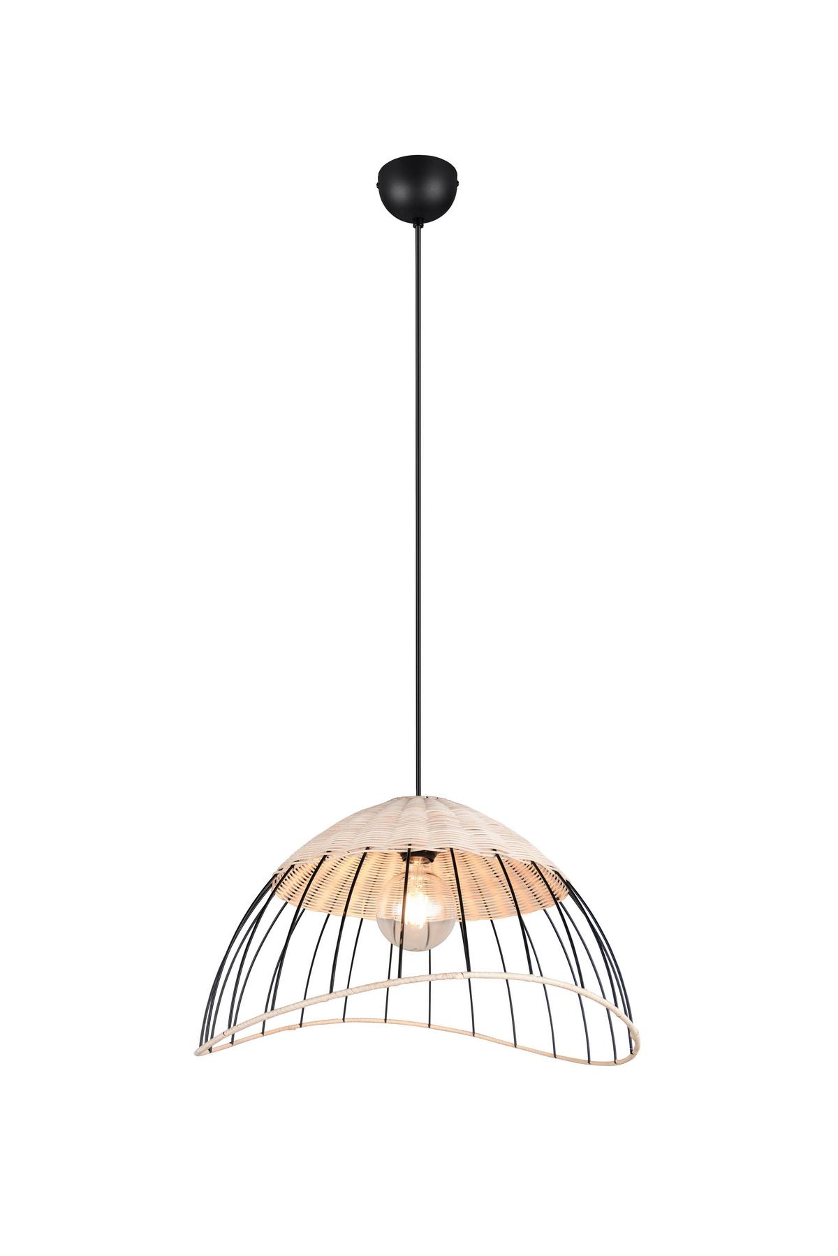 Hängeleuchte Sandrine Naturfarben Schwarz D: 48 cm - Schwarz/Naturfarben, Design, Holz/Metall (48/150cm)