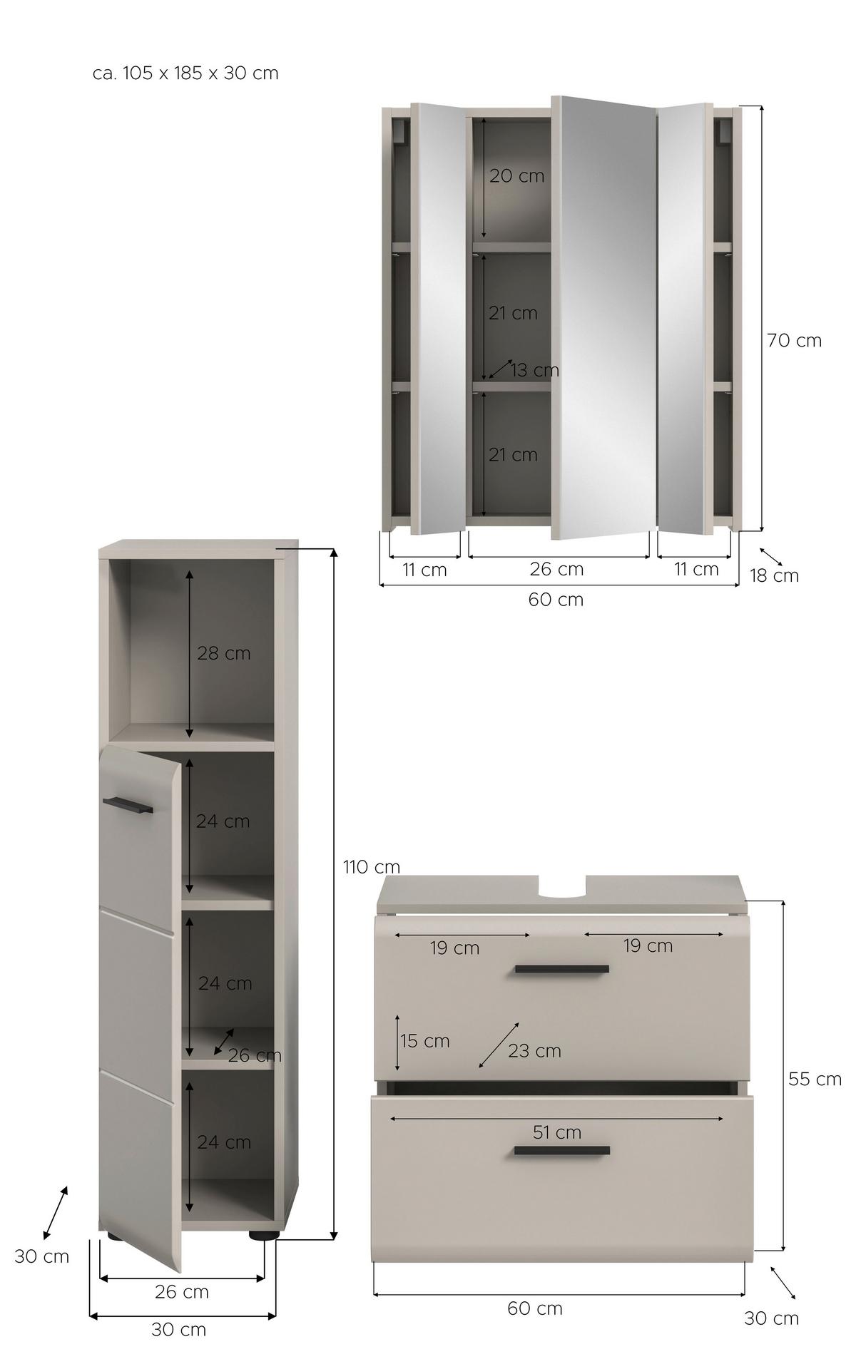 Badezimmer Ice Kaschmir B: 90cm - Kaschmir/Schwarz, Trend, Glas/Holzwerkstoff (90cm) - MID.YOU