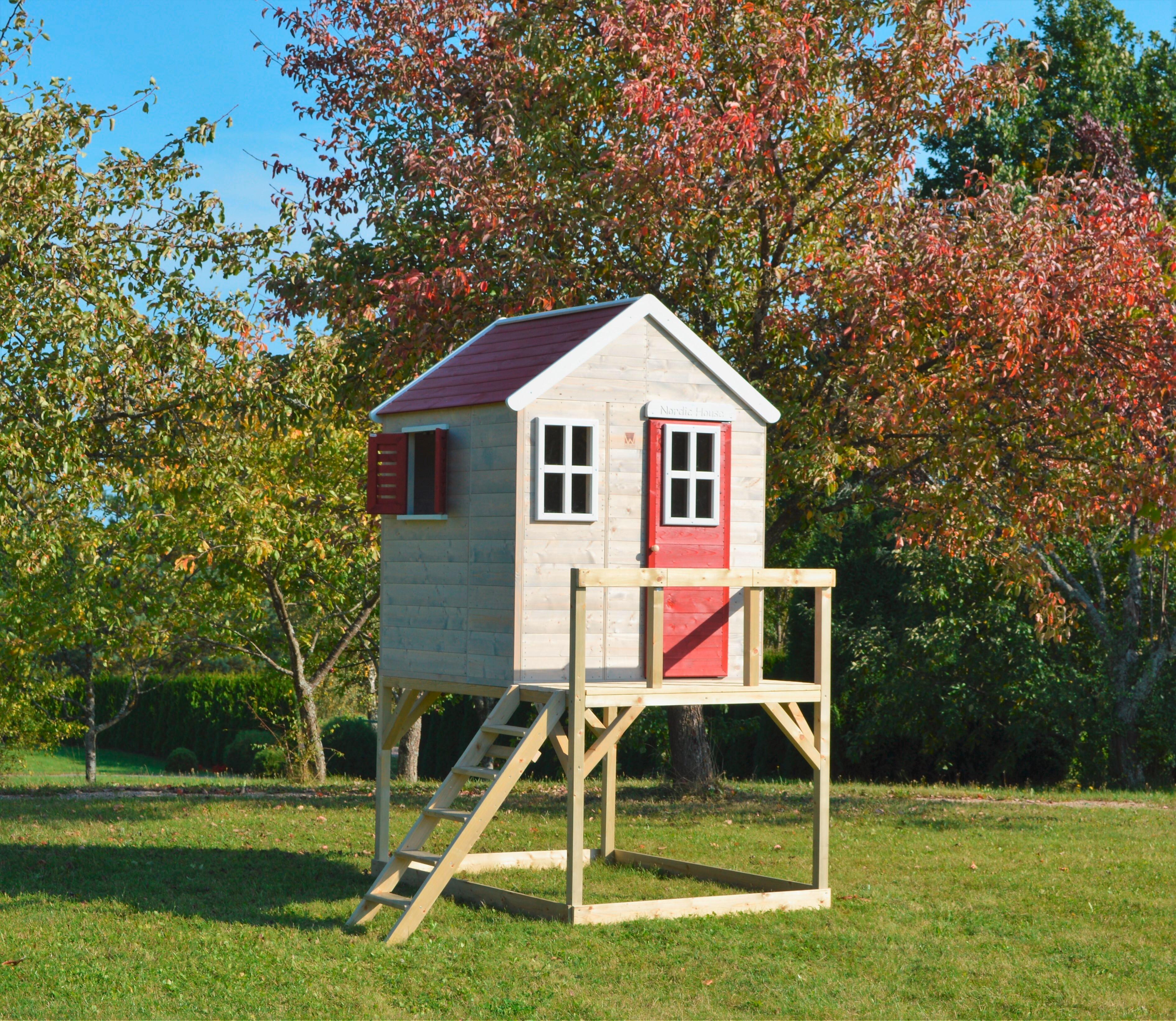 Spielhaus Tiger Naturfarben/Rot, B: 197 cm - Rot/Naturfarben, KONVENTIONELL, Holz (197/242/290cm)