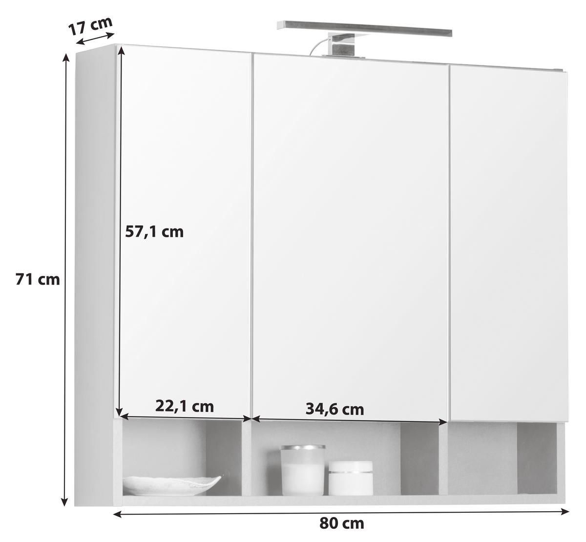 Spiegelschrank Alassio Mit Led 3-Türig Bht: 80x71x17 Cm - MODERN, Holzwerkstoff (80/71/17cm) - Luca Bessoni