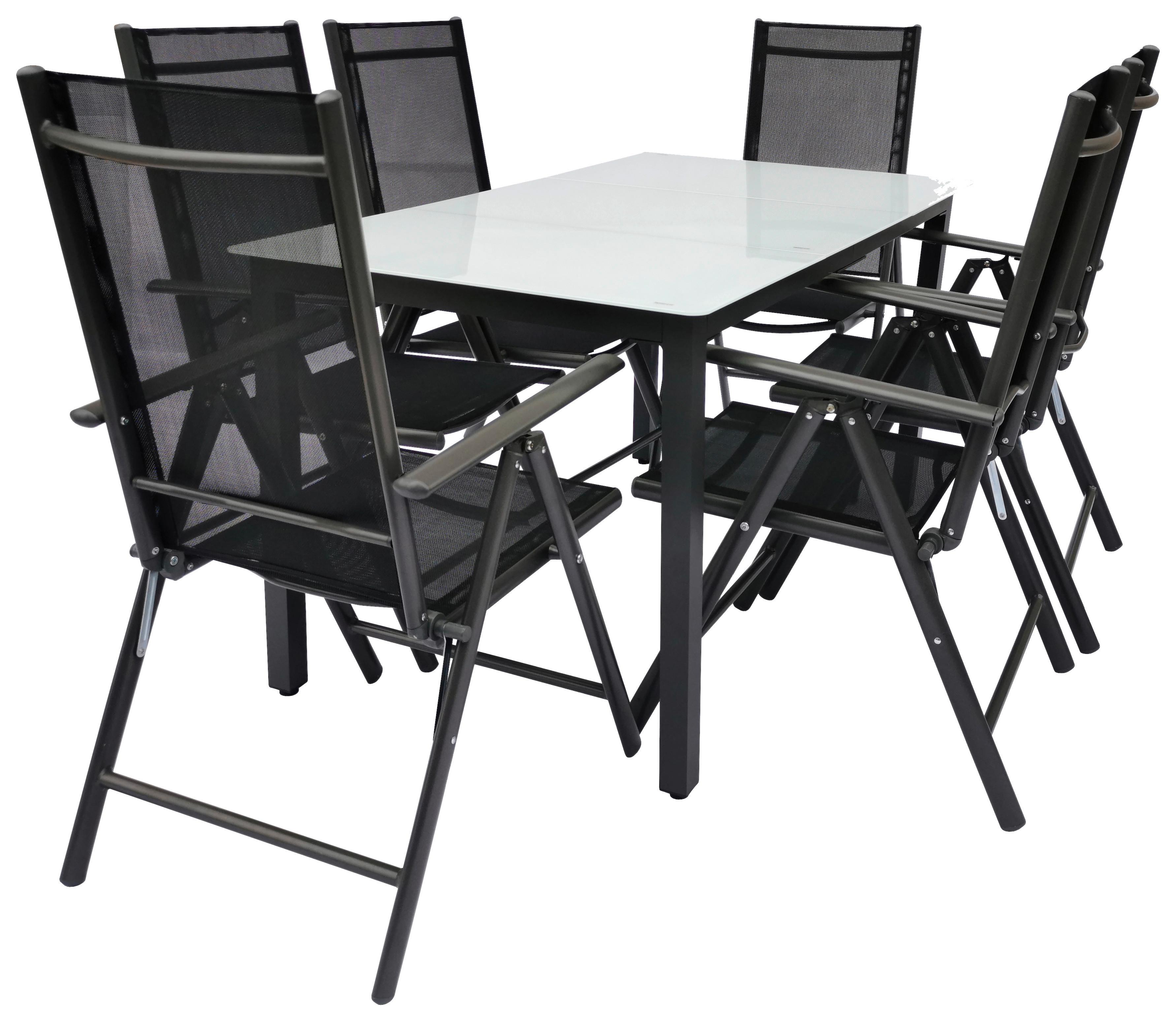 Zahradní sestava, 7- dílna, stůl 140x80 - antracitová, Basics, kov/textil - Gardenson