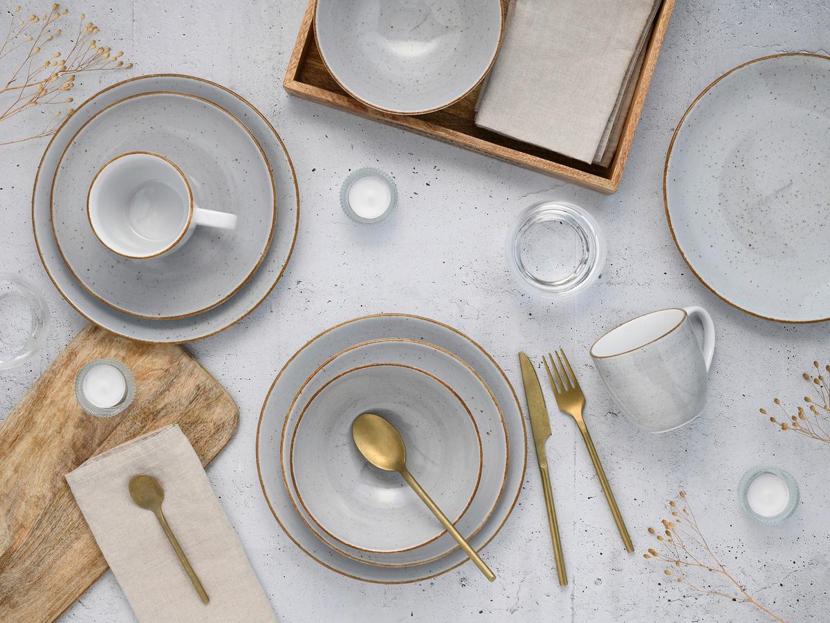 Kombiservice 16-Tlg. Keramik, Weiß, Hellgrau - Hellgrau/Weiß, Basics, Keramik - Creatable