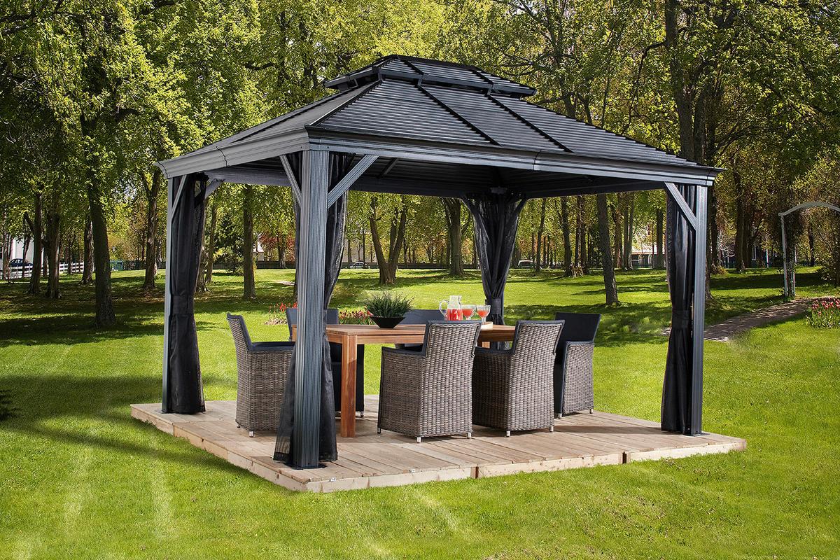 Pavillon Mykonos 364x299 cm sturmfest Gartenpavillon - Anthrazit, Basics, Metall (364/291/299cm)