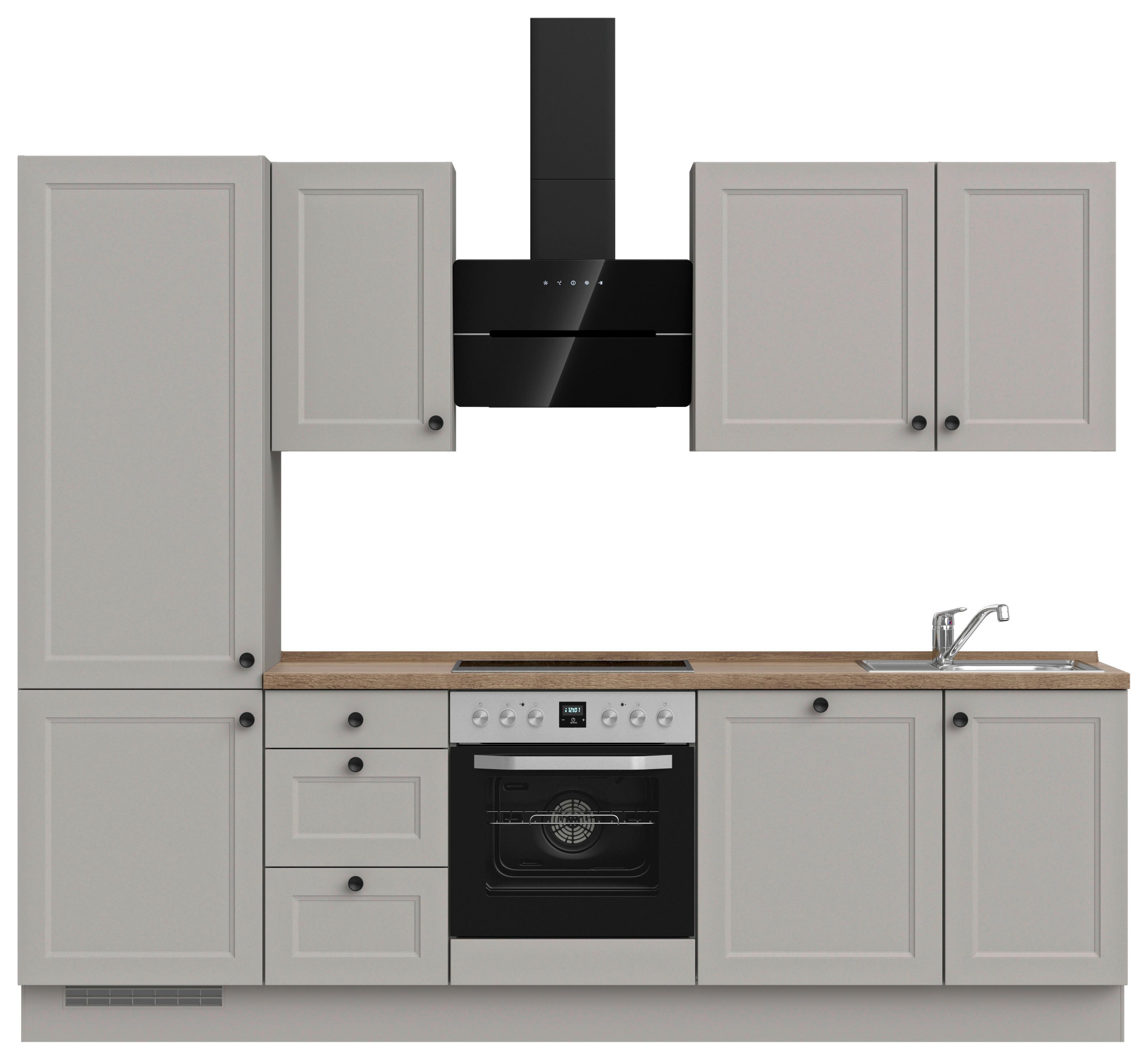 Kuchynská linka 270 cm, kamenná sivá supermatná - čierna/sivá, Modern, kov/kompozitné drevo (270cm) - Nobilia