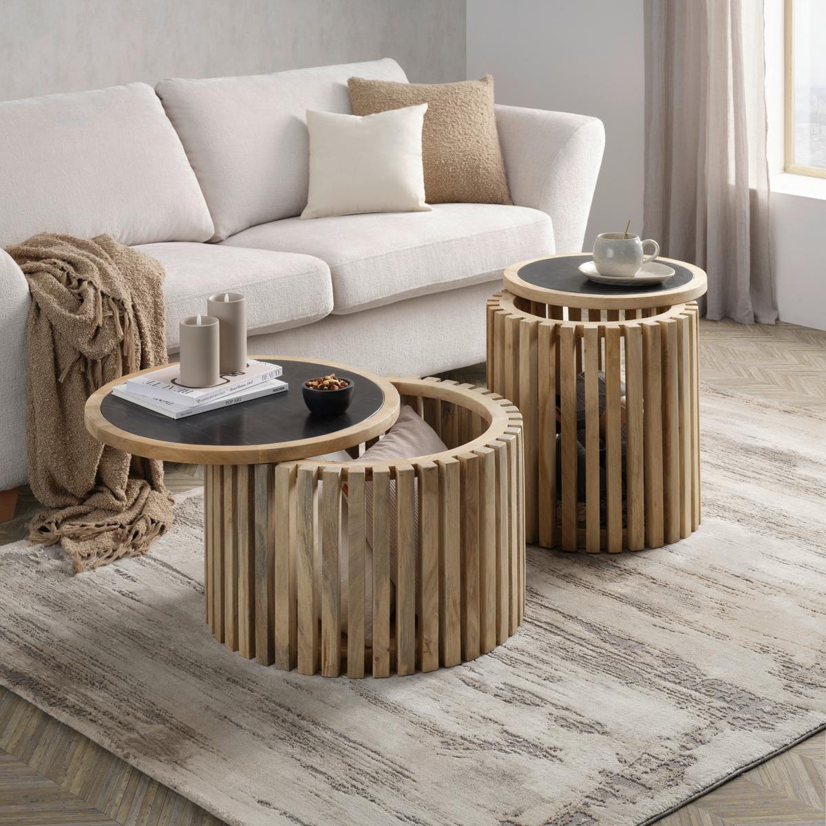 Konferenční stolek SWAY 60 - černá/přírodní barvy, Moderní, kov/dřevo (60/40cm) - Premium Living