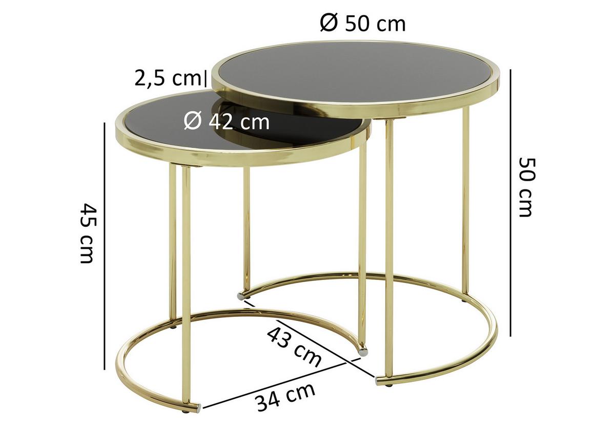 Beistelltisch 2er-Set Cora, Glasplatte Verspiegelt, Gold - Goldfarben, Design, Glas/Metall (42/42/45cm) - MID.YOU