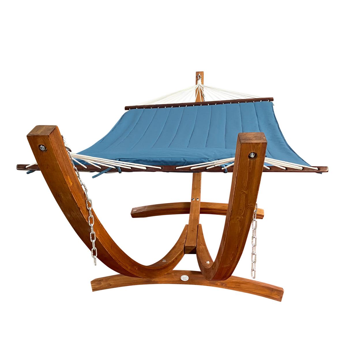 Hängemattengestell Hawaii Incl Matte - Blau/Lärchefarben, Basics, Holz/Textil (320/120/130cm) - Ambia Garden