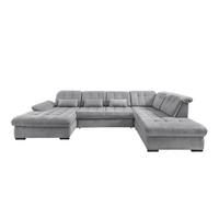 Wohnlandschaft mit Bettkasten Rigatti Silberfarben B: 387 cm - Silberfarben/Schwarz, MODERN, Textil (184/387/252cm) - Livetastic