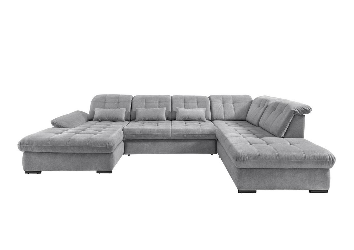 Wohnlandschaft mit Bettkasten Rigatti Silberfarben B: 387 cm - Silberfarben/Schwarz, MODERN, Textil (184/387/252cm) - Livetastic