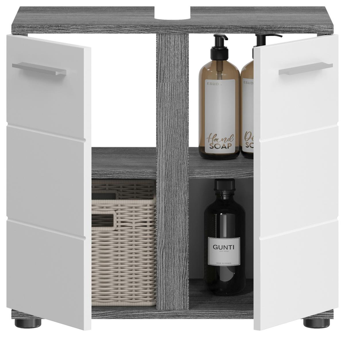 Badezimmer Blake Weiß Hg B: 6 0 Cm - Weiß Hochglanz/Schwarz, MODERN, Glas/Holzwerkstoff (60cm) - MID.YOU