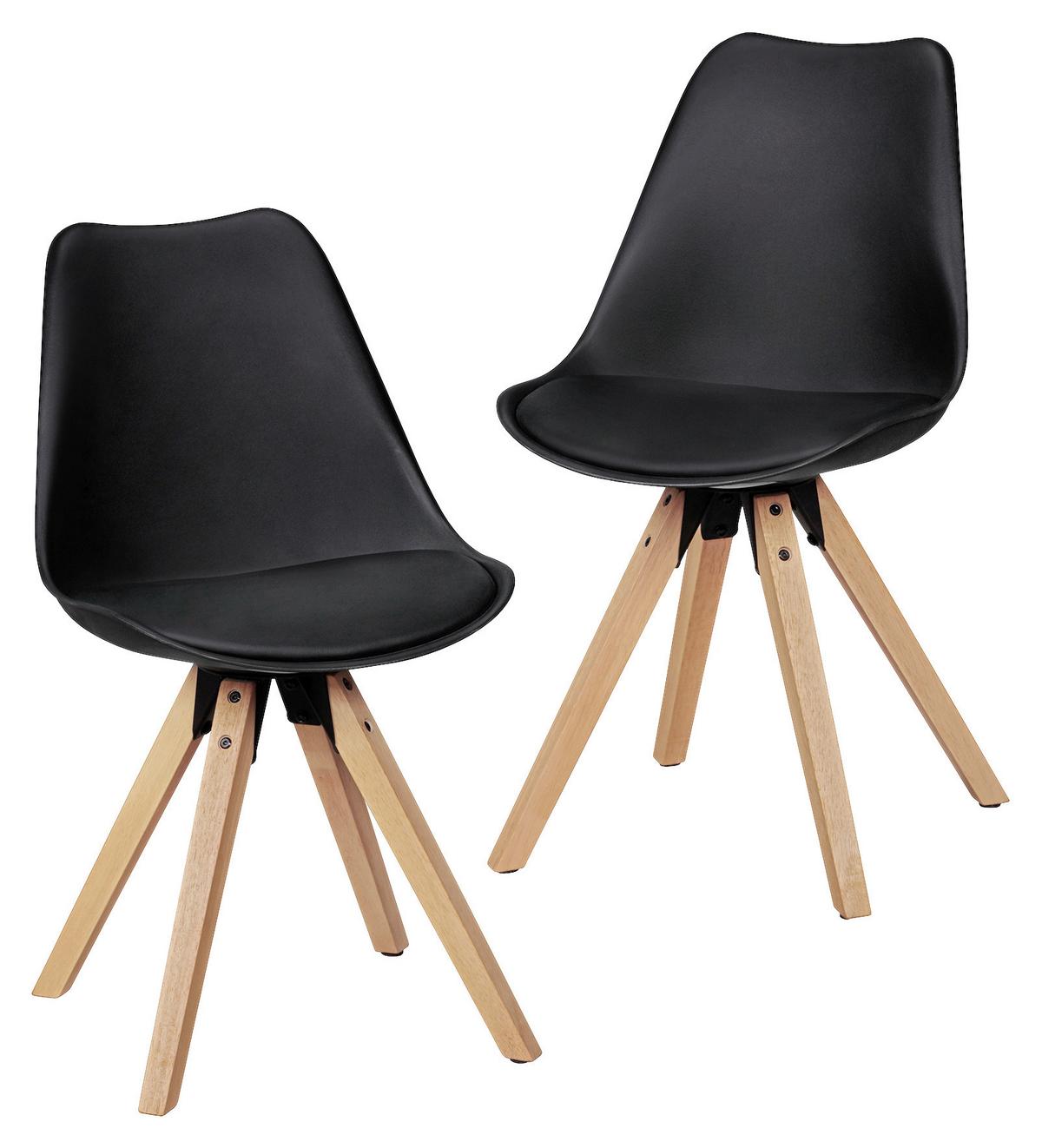 Schalenstuhl Lima Lederlook Schwarz 2er-Set - Eichefarben/Schwarz, Design, Holz/Kunststoff (48/89/48cm) - MID.YOU