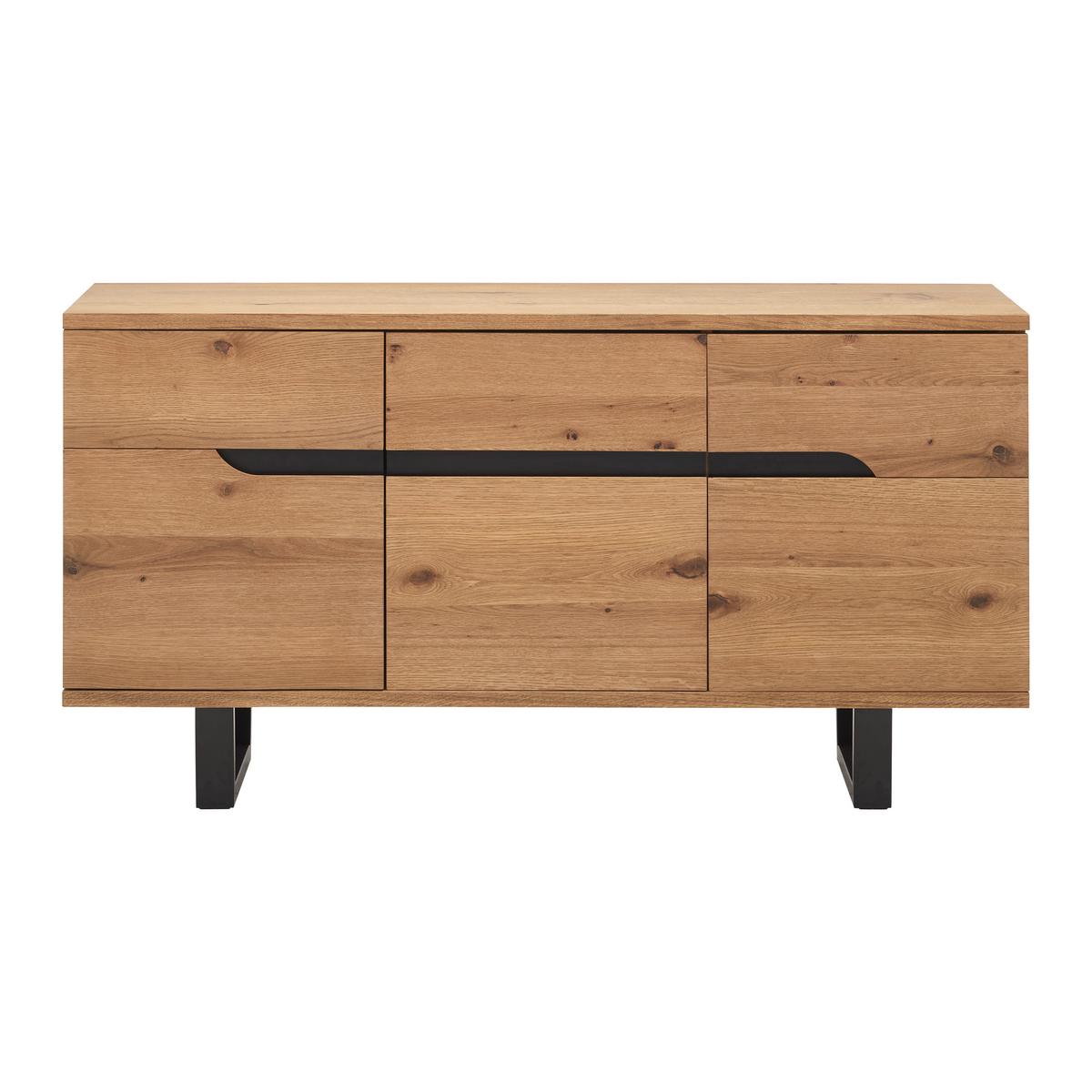 Široká komoda Juno š: 150cm - čierna/farba duba, Modern, kov/drevo (150/78/47cm) - Bessagi Home