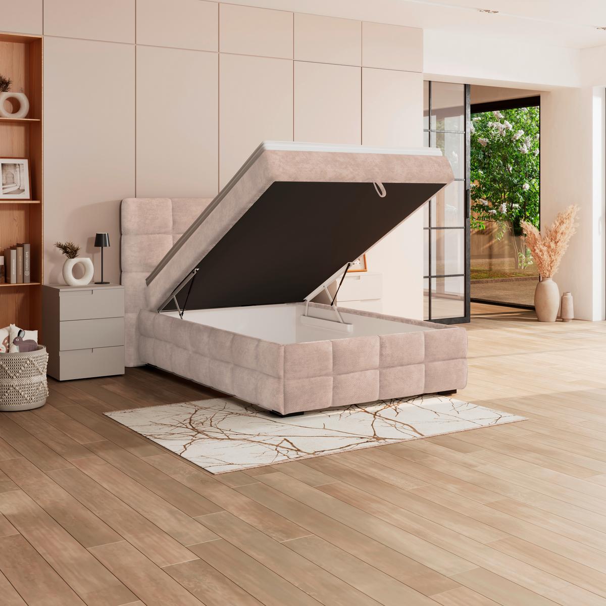 Čalúnená posteľ VEGA 140x200 cm, béžová - čierna/zelená, Trend, drevo/textil (140/200cm)