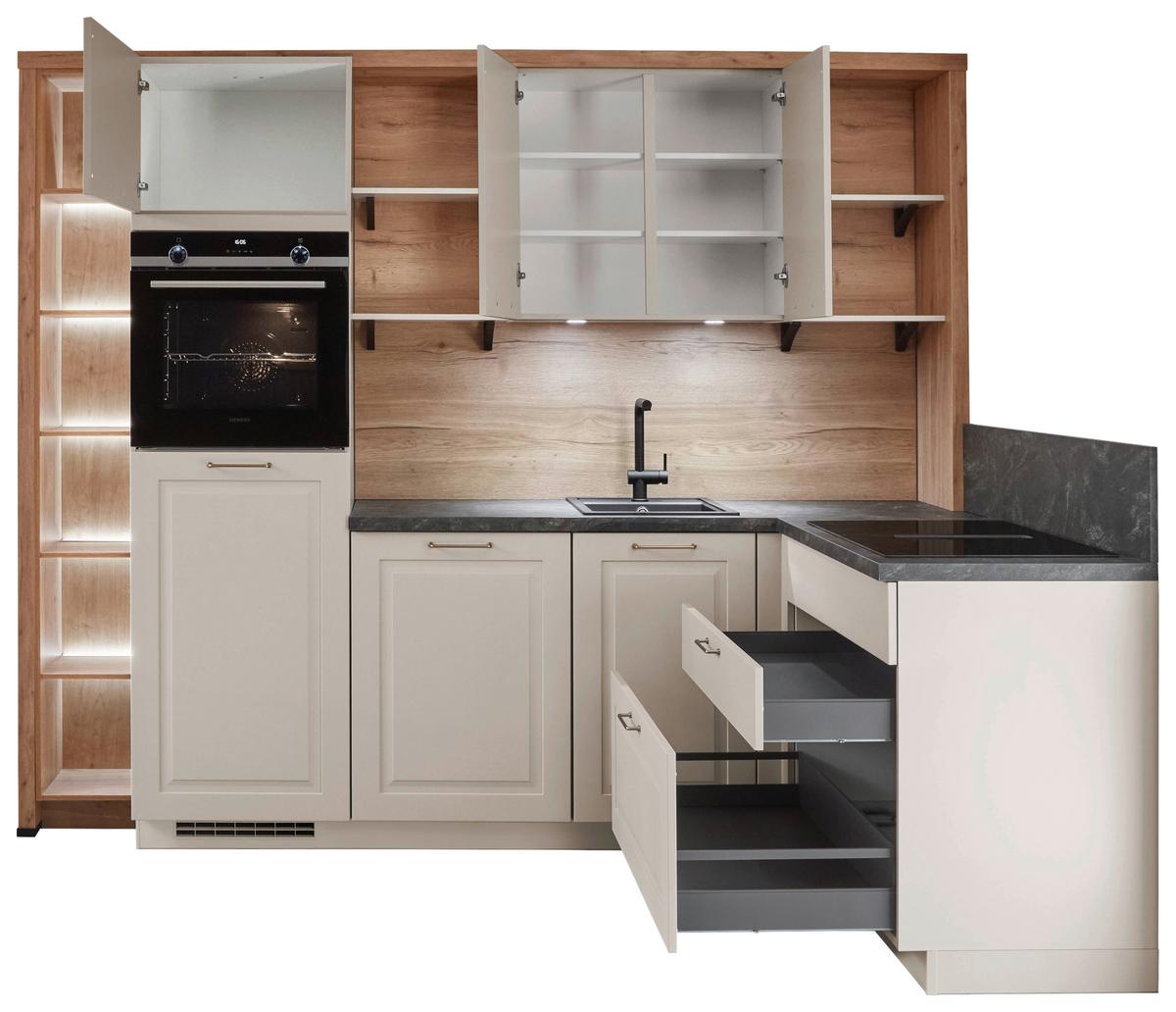 Eckküche Springfield - Sandfarben/Grasgrün, ROMANTIK / LANDHAUS, Holzwerkstoff (270/165cm) - Vertico