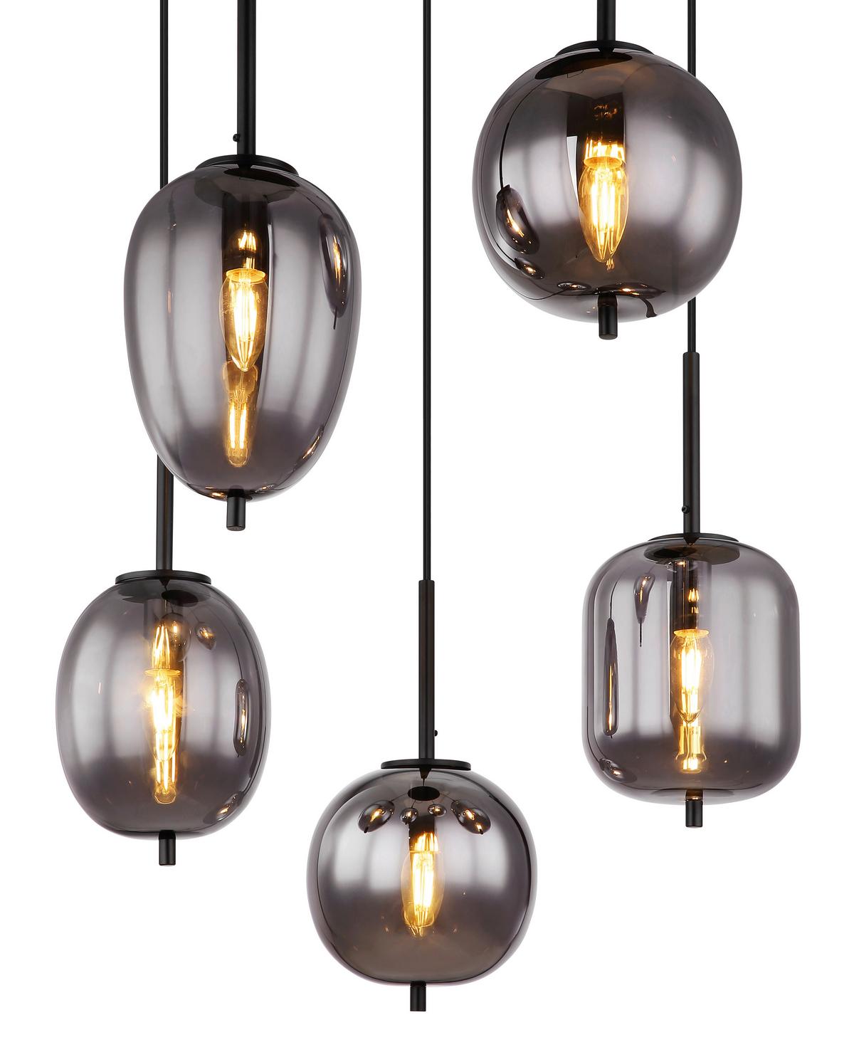 Hängeleuchte 15345-5 - Schwarz, Design, Glas/Metall (57,5/150cm) - Globo