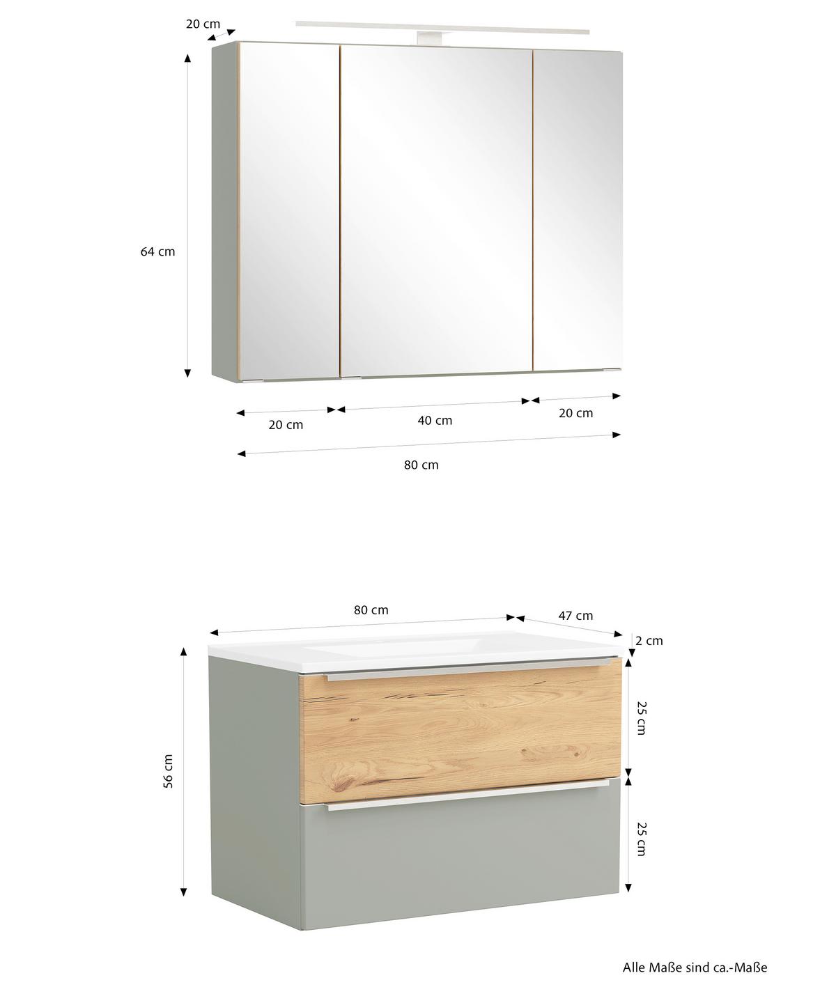 Badezimmer Verona Wildeiche/Schilfgrün 2-teilig - Schilfgrün/Wildeiche, Trend, Glas/Holzwerkstoff (80cm) - Held