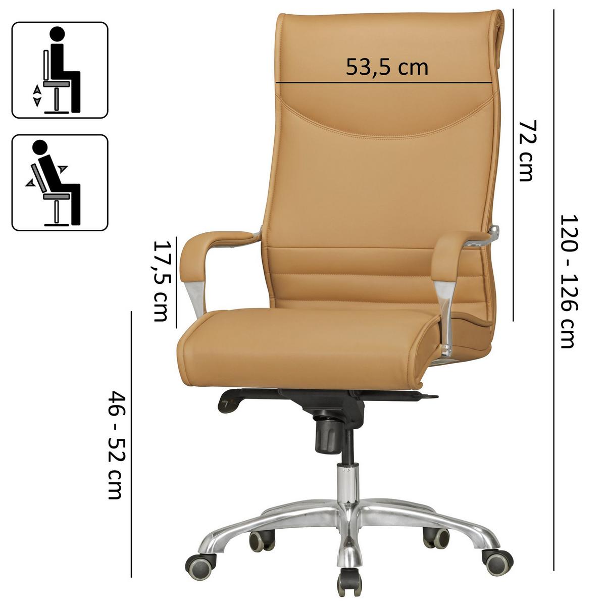 Kancelářské křeslo Bigboss světle hnědé - barvy hliníku/hnědá, Konvenční, kov/textil (61/126/60cm) - MID.YOU