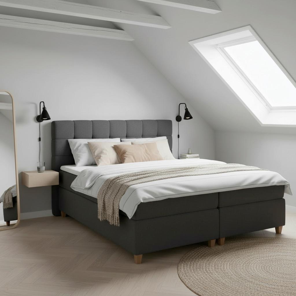 Postel Boxspring JERRY, 180x200 cm, tmavě šedá - tmavě šedá/barvy olše, Moderní, dřevo/kompozitní dřevo (180/200cm) - Bessagi Home