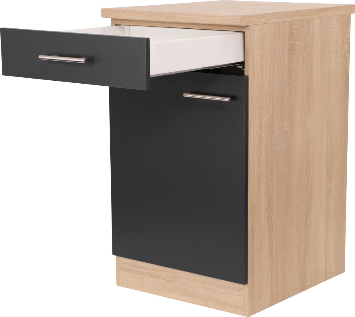 Küchenunterschrank Merle Schwarz, Eiche Dekor B:50cm - Eichefarben/Schwarz, Basics, Holzwerkstoff (50/84,8/60cm) - Respekta