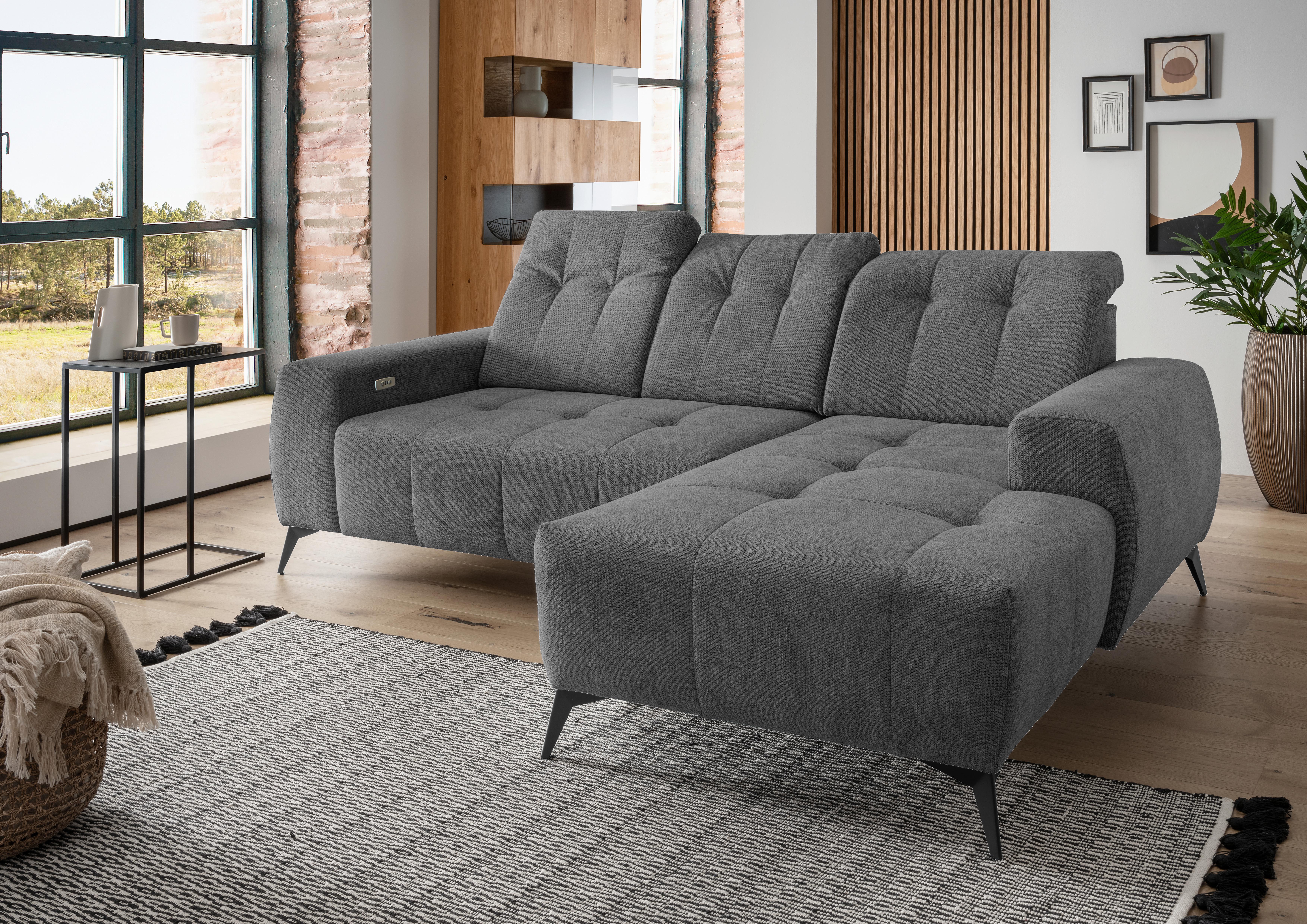Ecksofa mit USB Anschluss Sano, Anthrazit, S: 258x180 cm - Anthrazit/Schwarz, MODERN, Textil (258/180cm) - Livetastic