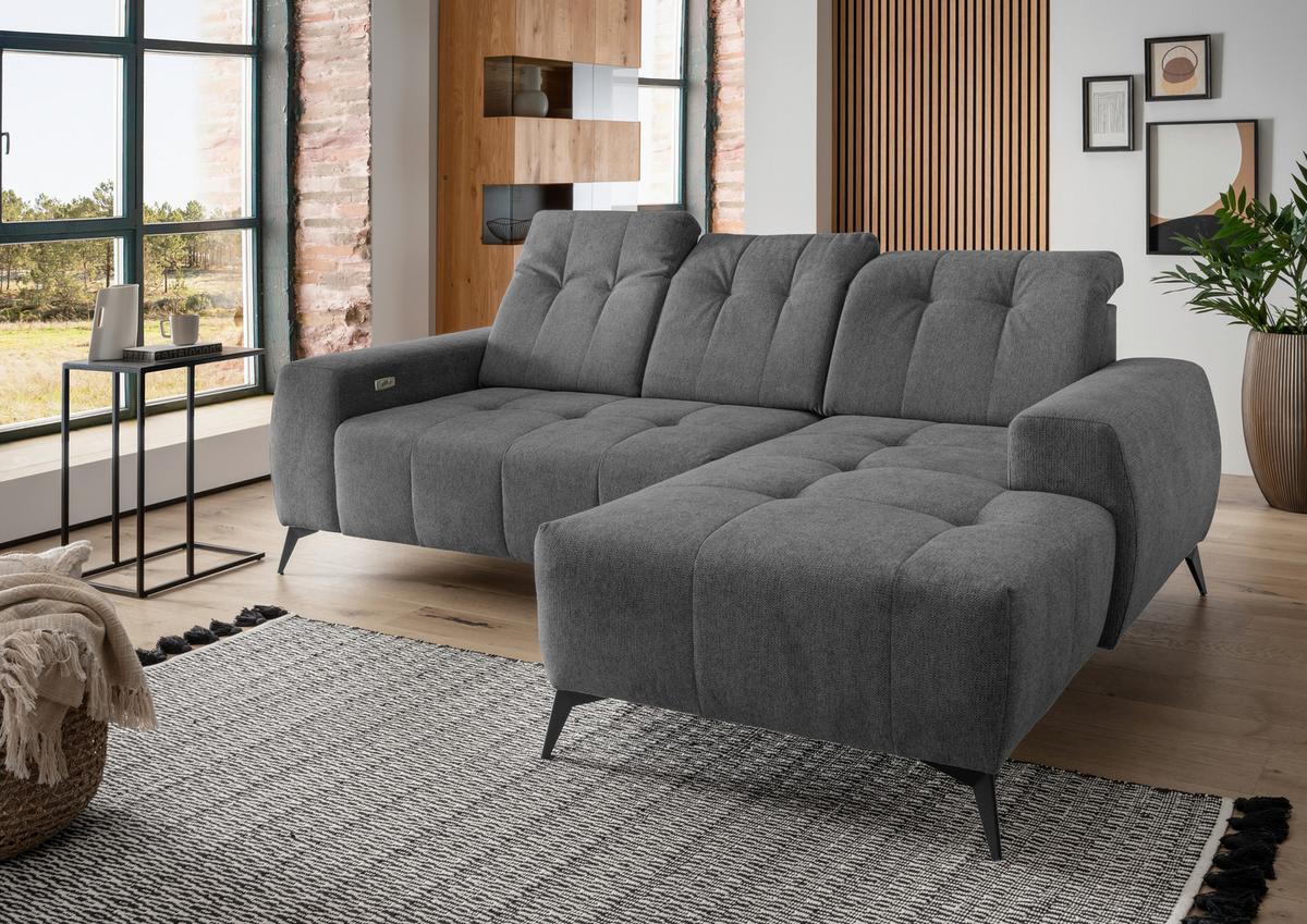 Ecksofa Mit Usb Anschluss Sano, Anthrazit, S: 258x180 Cm - Anthrazit/Schwarz, MODERN, Textil (258/180cm) - Livetastic