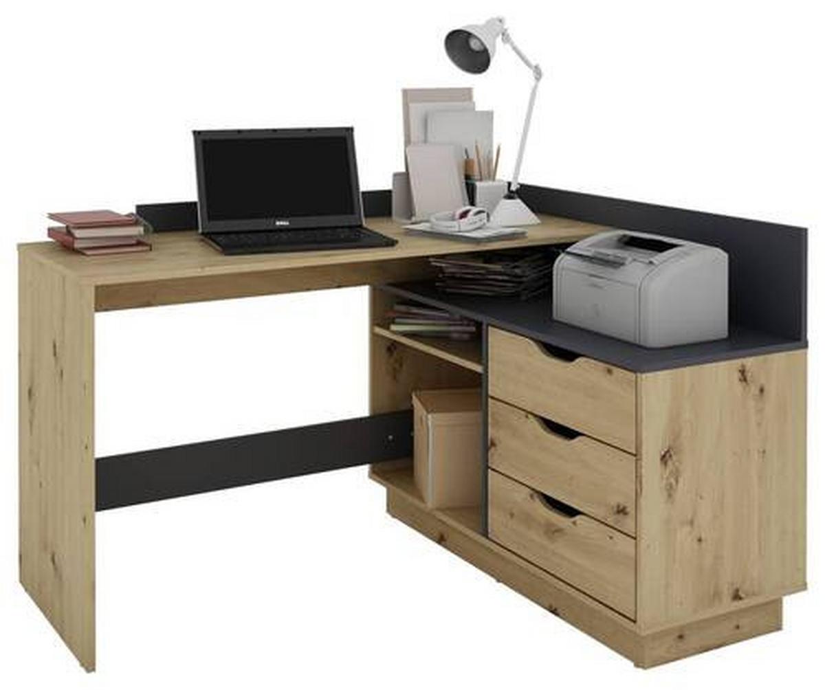 Eckschreibtisch Mit Stauraum B 105cm H 84cm Belfast - Anthrazit/Eiche Artisan, LIFESTYLE, Holzwerkstoff (129/105/84cm) - MID.YOU