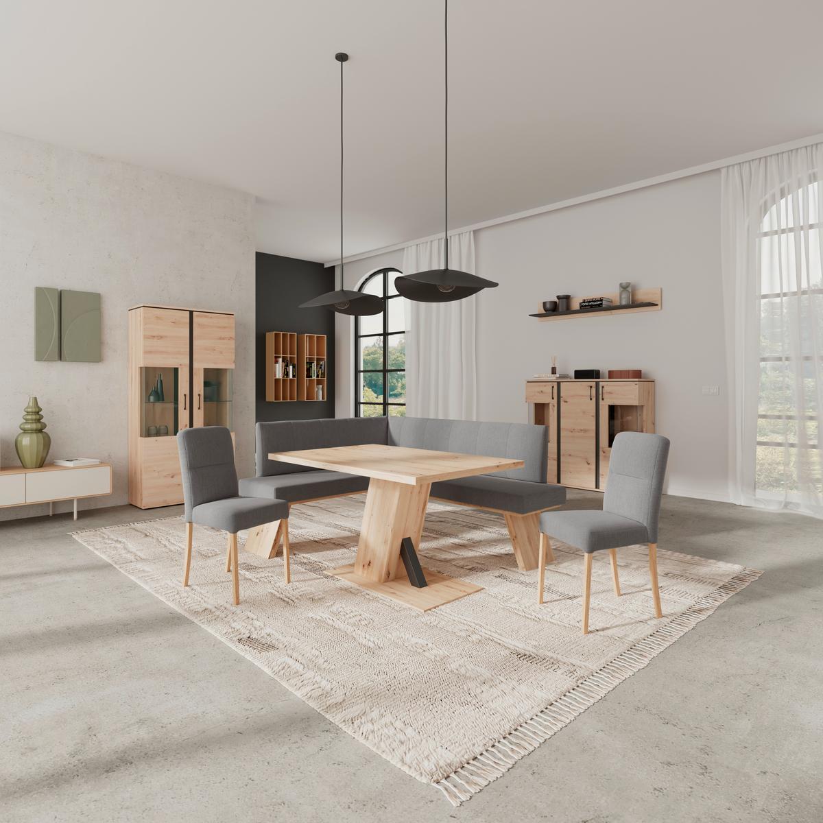 Eckbank Emma Ii Webstoff Grau, B: 150 Cm - Eichefarben/Grau, KONVENTIONELL, Holzwerkstoff/Textil (150/185cm)