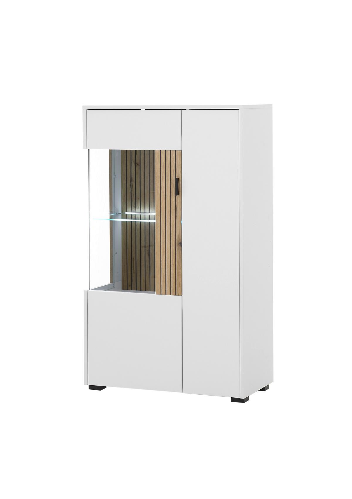 Vitrine Hudson Weiß/eichefarben B: 75 Cm - Eichefarben/Schwarz, Design, Glas/Holzwerkstoff (75/38/125cm) - MID.YOU