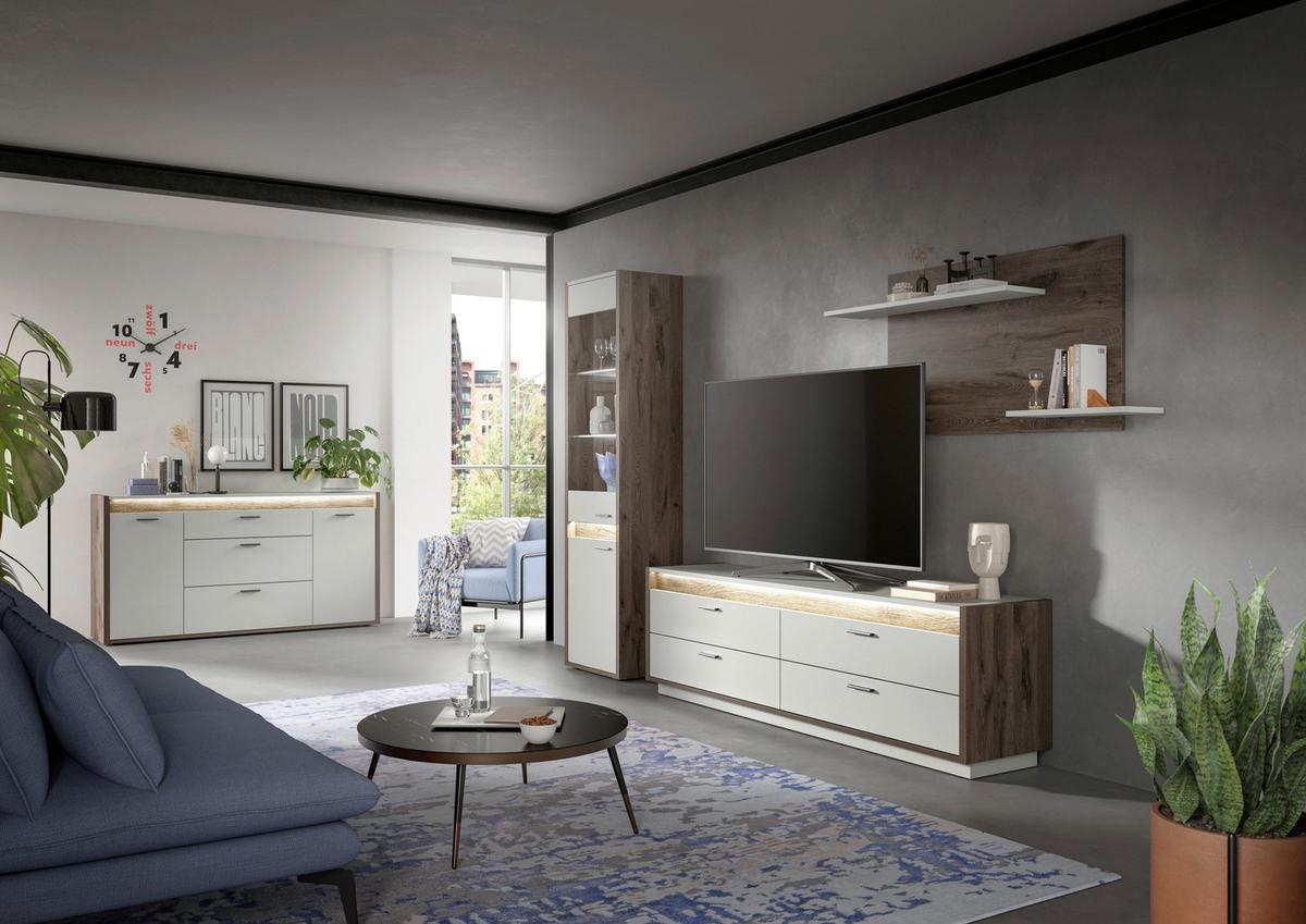 Wohnwand Hellgrau Nb, Nox Oak Dekor - Hellgrau, Design, Glas/Holzwerkstoff (268/198/43cm) - MID.YOU