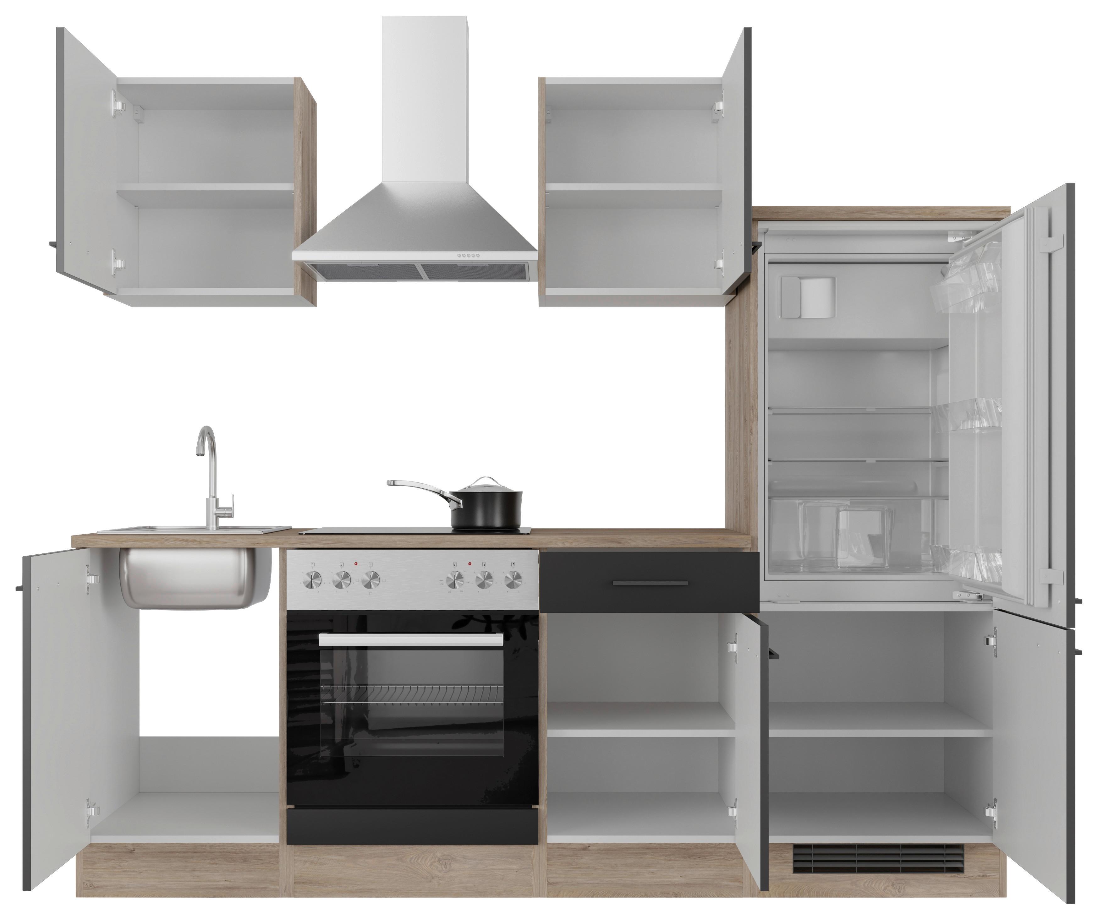Küchenblock Capri Eiche/Schwarz B: 220 cm - Eichefarben/Schwarz, MODERN, Holzwerkstoff (220cm) - FlexWell