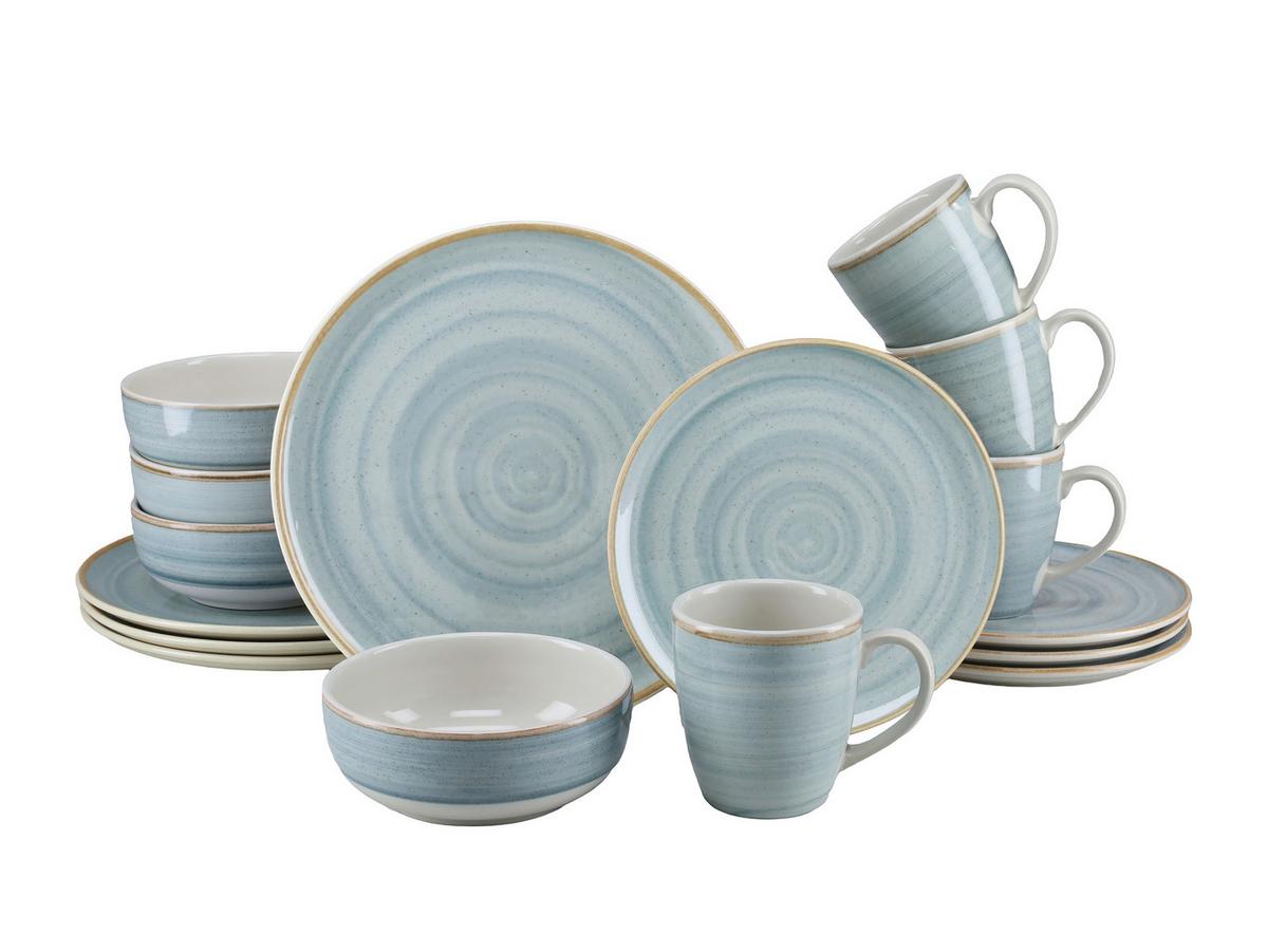 Kombiservice Steinzeug 16 -Teilig. Creme/Azurblau - Azurblau/Creme, Basics, Keramik - Creatable