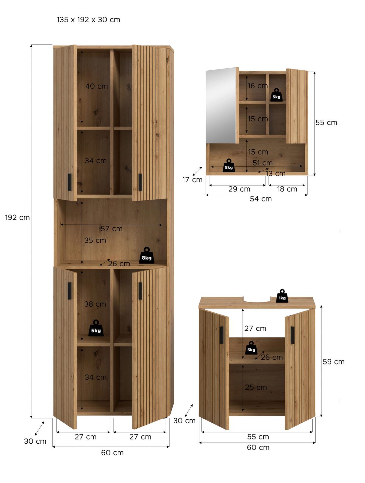 BADEZIMMER Eiche Artisan B: 120cm - Schwarz/Eiche Artisan, Basics, Holzwerkstoff (120cm) - MID.YOU