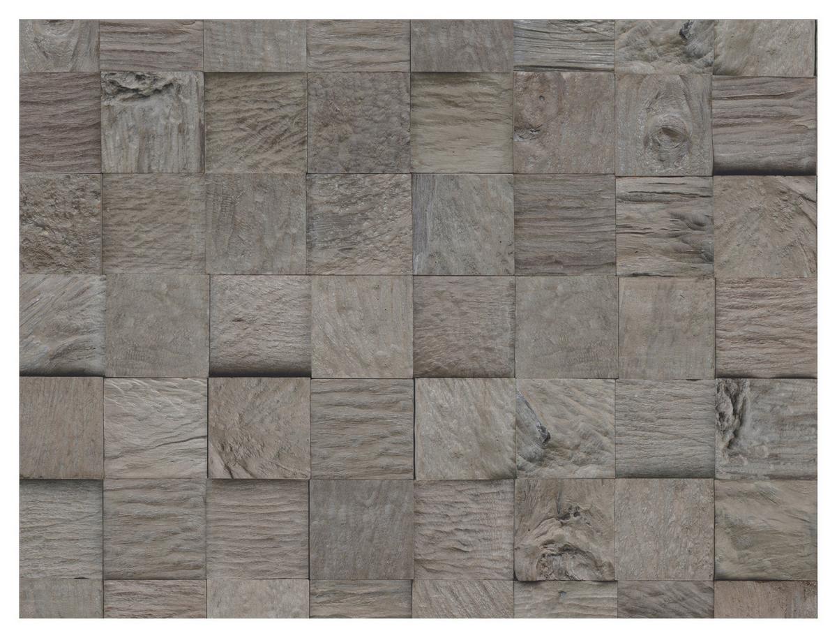 Wandverkleidung Teak Classic Cube Java - Grau, Basics, Holz (55.2/18.4/2cm)