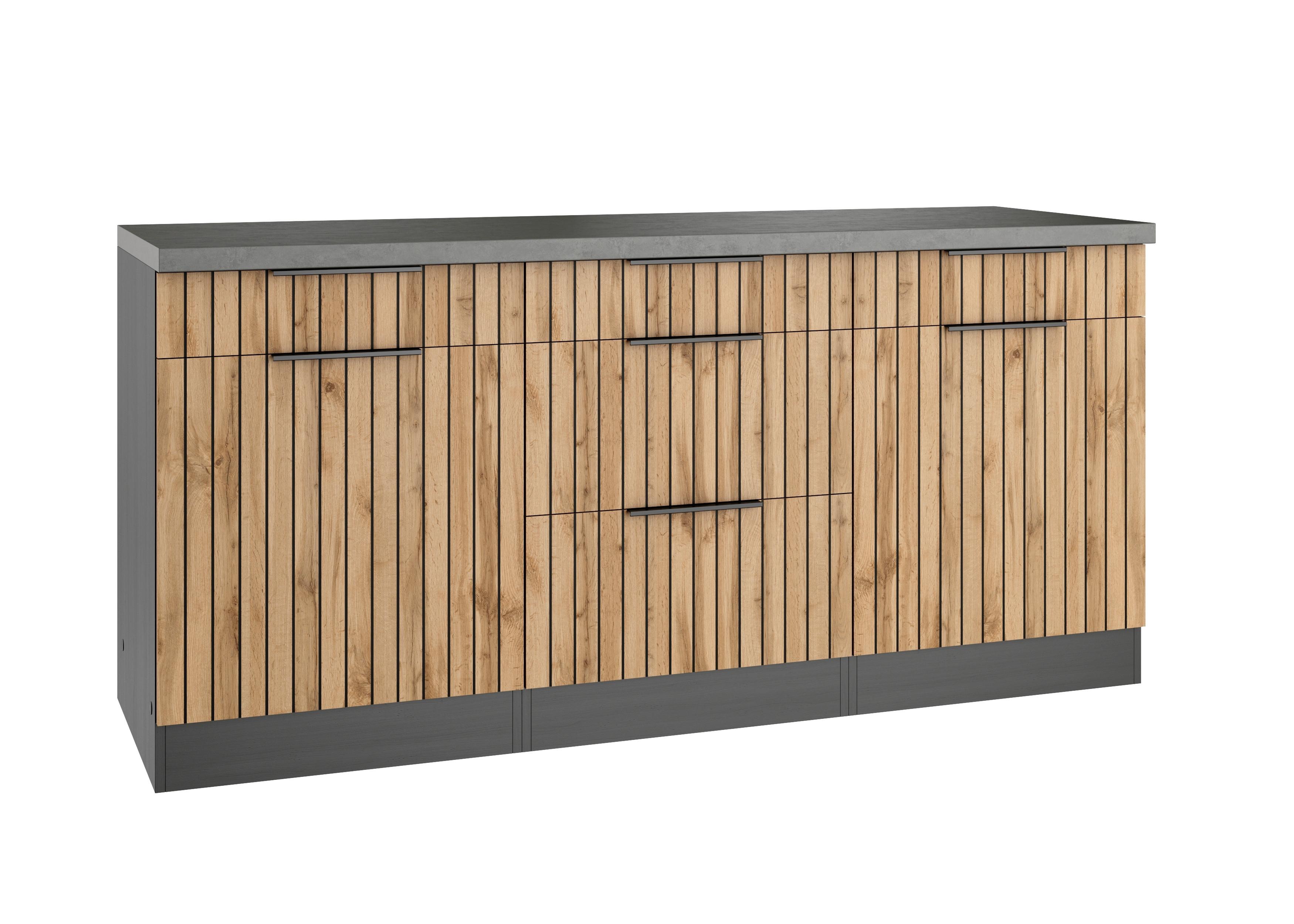 Küchenunterschrank Liverpool Graphit, Eiche Dekor B: 180 Cm - Schieferfarben/Eiche Wotan, Basics, Holzwerkstoff (180/85/60cm) - Held