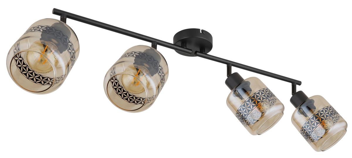 Strahler 4-flammig Verstellbar L: 70,5 Cm - Schwarz, Design, Glas/Metall (70,5/11/25cm) - Globo