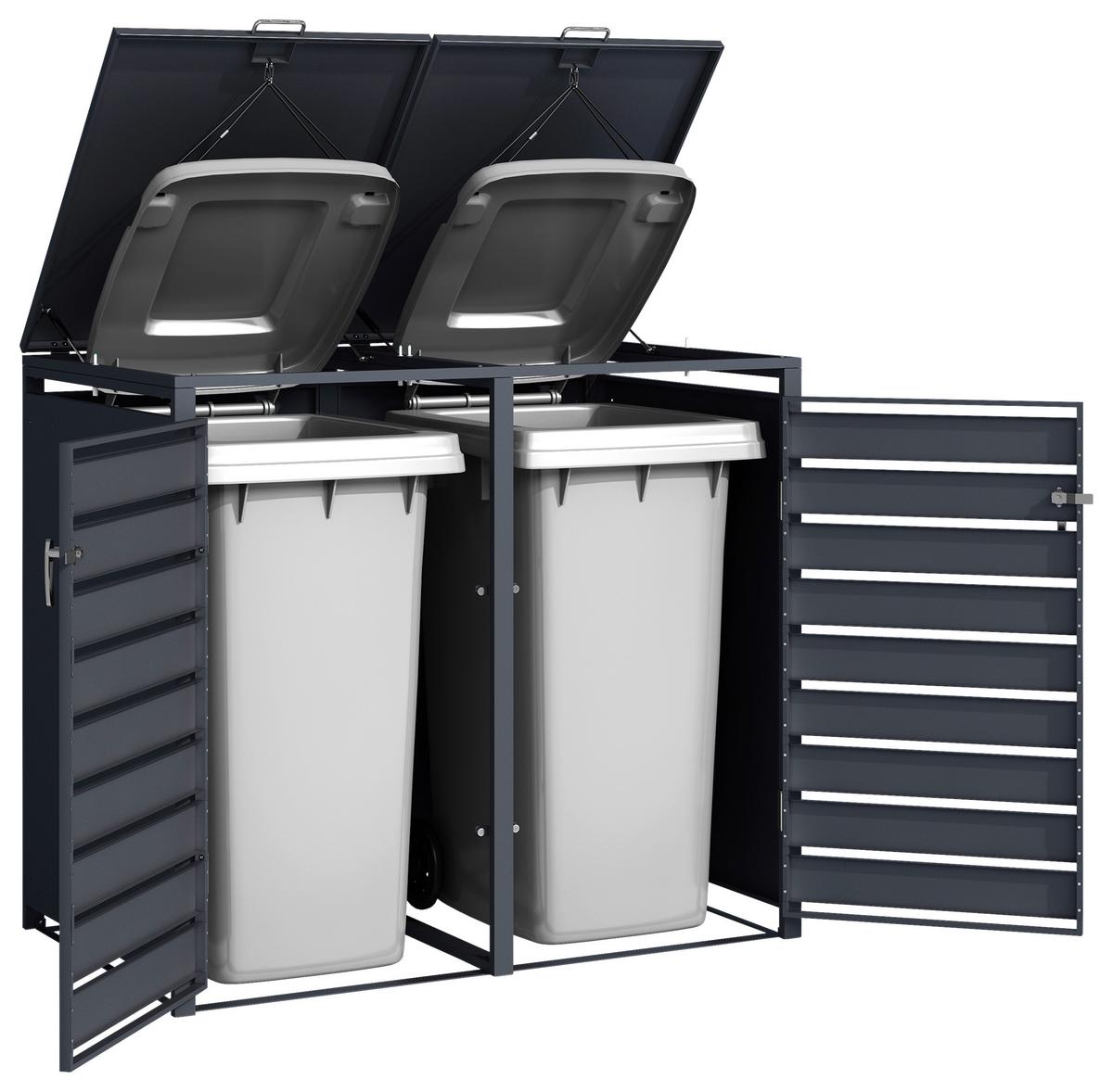 Mülltonnenbox A093.002.00 - Anthrazit/Braun, KONVENTIONELL, Metall (132/116/80cm) - Ambia Garden