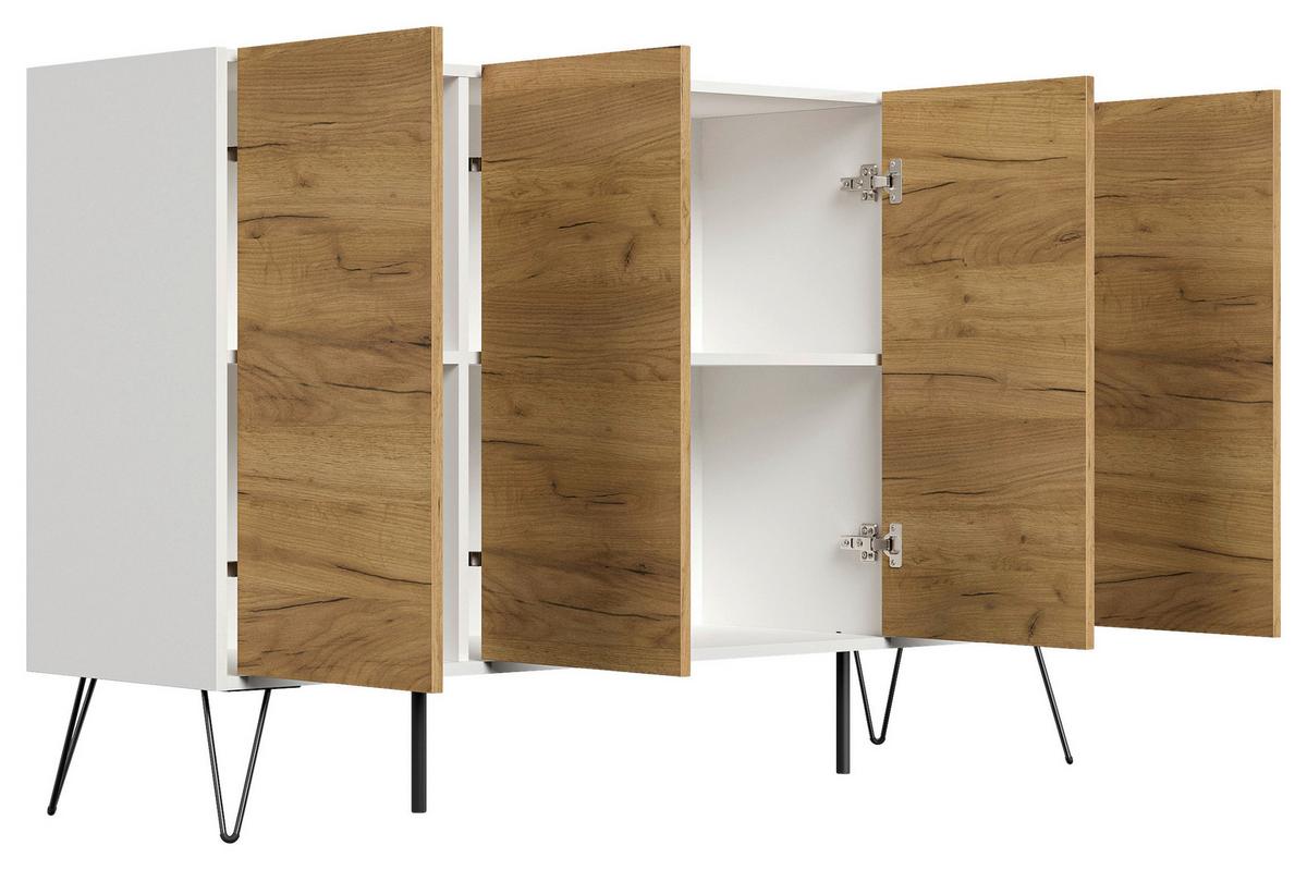 Sideboard Posseik Industrial Eichefarben/weiß B: 155 Cm - Eichefarben/Weiß Hochglanz, Design, Holzwerkstoff (155/93,6/42cm) - P & B