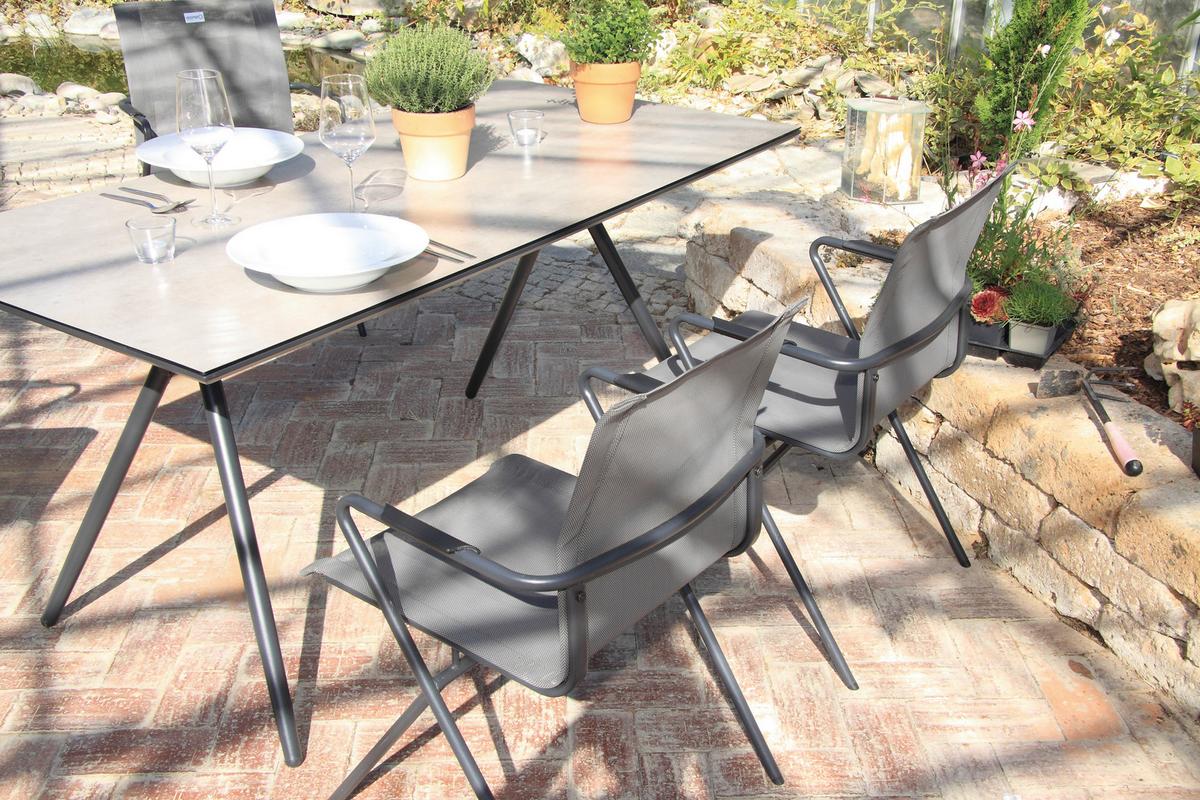 Gartengarnitur 5-Tlg. Alpha Metall/Kunststoff/Glas - Taupe/Anthrazit, Basics, Glas/Kunststoff - Acamp