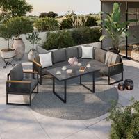 Loungegarnitur Orlando Metall/ Kunstostff, Mit Glasplatte - Dunkelgrau/Naturfarben, MODERN, Glas/Kunststoff (245,5/182cm) - Beldano