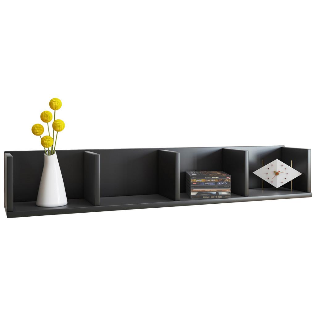 Wandregal Honsa B: 97 cm Schwarz Dekor 4 Fächer