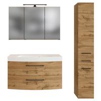 Badmöbel-set 3 -teilig. Manchester B:130cm Weiß Eiche Wotan Dekor - Eichefarben/Weiß, MODERN, Holzwerkstoff/Stein (130cm) - Held