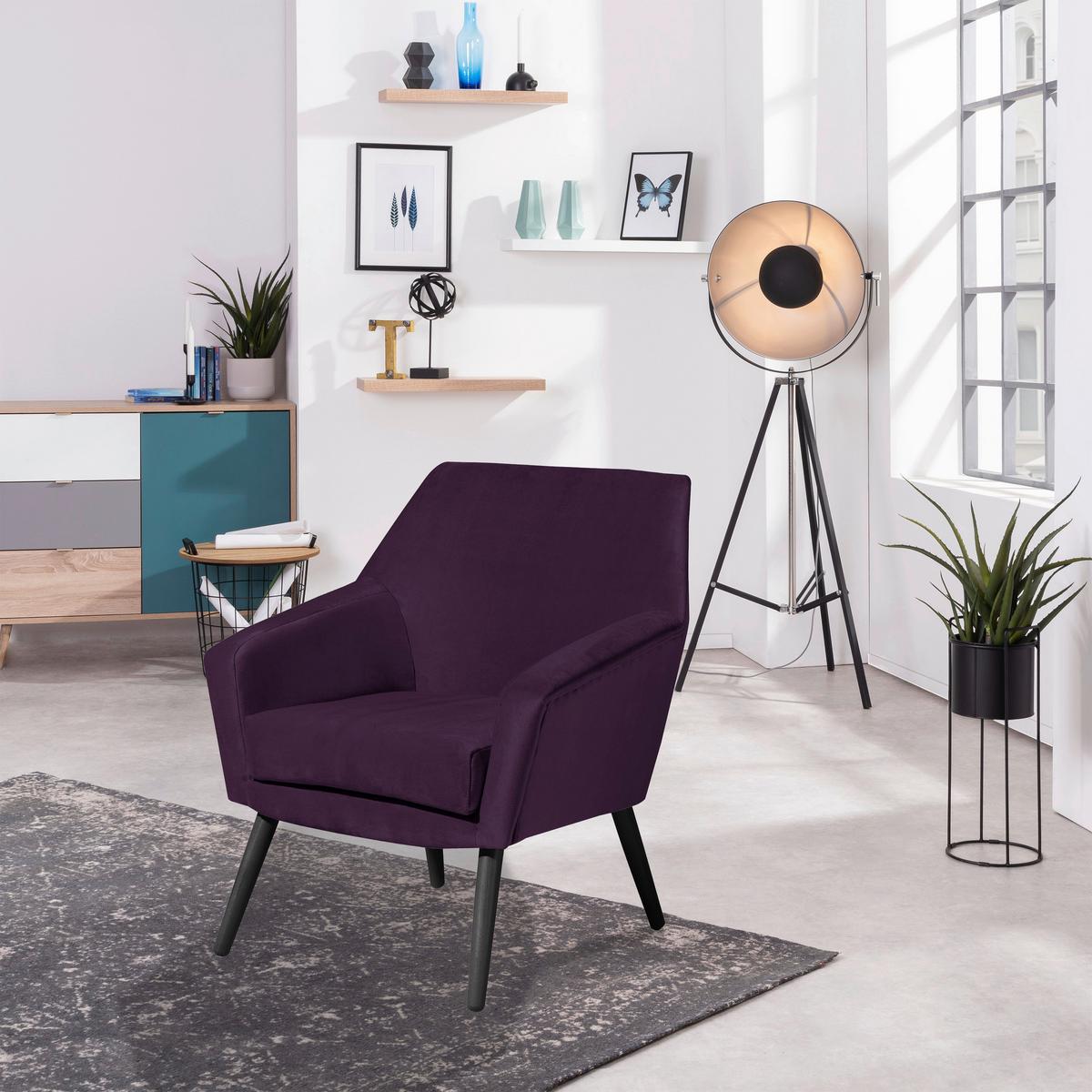 Polstersessel Mit Armlehnen Alegro Samt Lila - Lila/Schwarz, Design, Textil (67/81/71cm) - Max Winzer