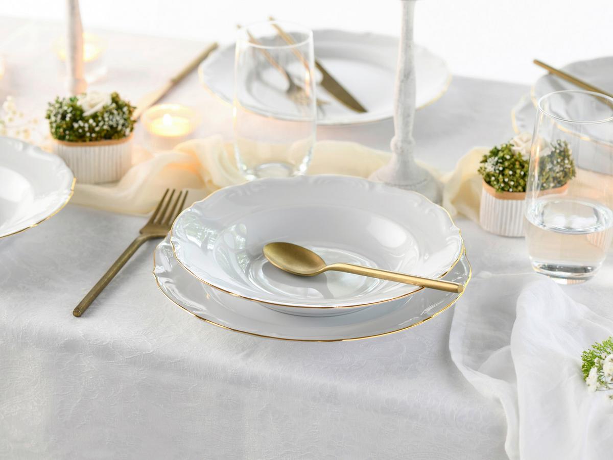 Tafelservice Maria Theresia Weiß, Goldfarben L: 36,5 cm - Goldfarben/Weiß, Basics, Keramik (36,5/30,5/30cm) - Creatable