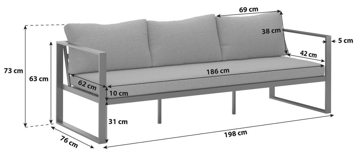LOUNGESOFA BREST - Anthrazit, MODERN, Textil/Metall (198/63/76cm) - Beldano