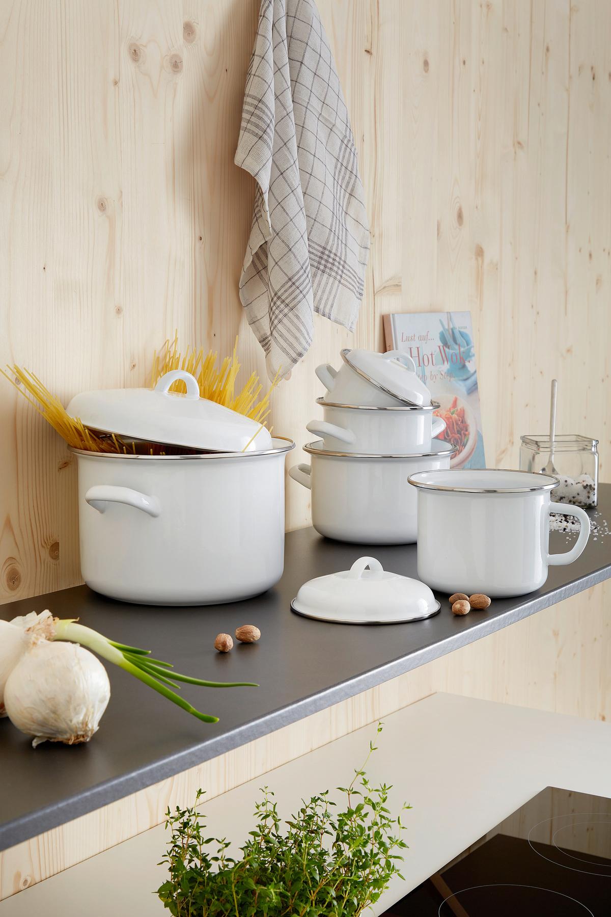 Kochtopf 6 Liter Edelstahl mit Deckel - Weiß, Basics, Metall (22/16cm) - Luca Bessoni