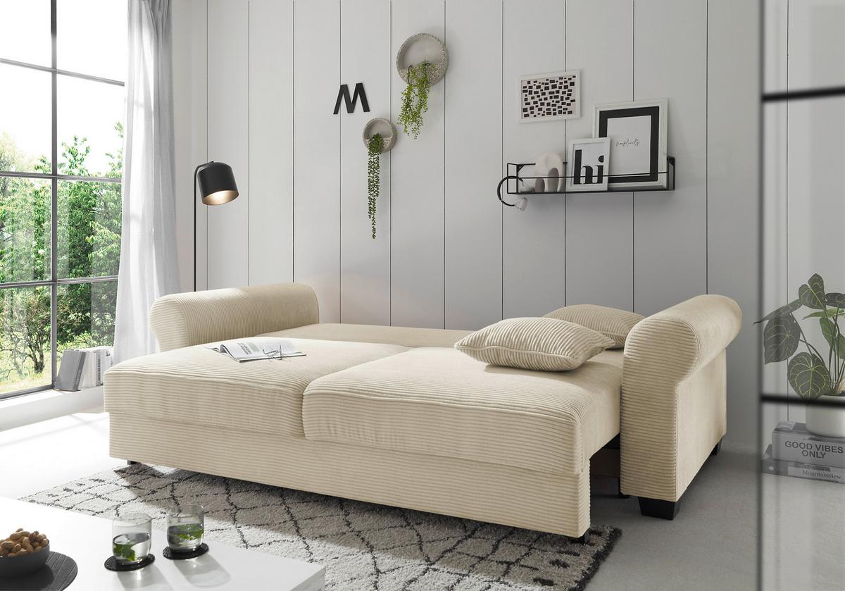 2-sitzer-sofa Mit Schlaffunktion Maureen B:250cm - Creme/Schwarz, KONVENTIONELL, Textil (250/95/125cm) - MID.YOU